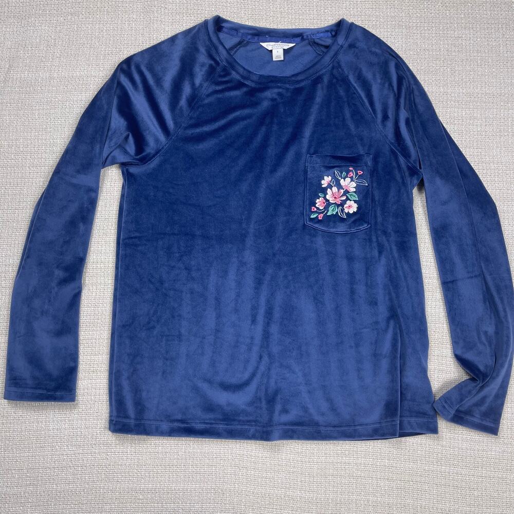 Charter Club Intimates Long Sleeve Sleep‎ Shirt Floral Navy Soft Size Small